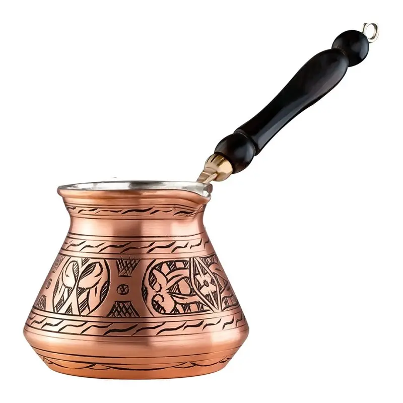

FYBL-Arabic Greek Turkish 18 Oz Copper Coffee Pot With Wooden Handle(6 Servings), Cezve Ibrik Briki Stovetop Coffee Maker