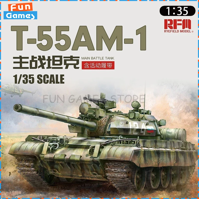 

New Ryefield Model Assemble Tank 1/35 T-55AM-1 Main Battle Tank Assembly Model RM5147 Uncolored Ornament Custom Collect Toy Gift