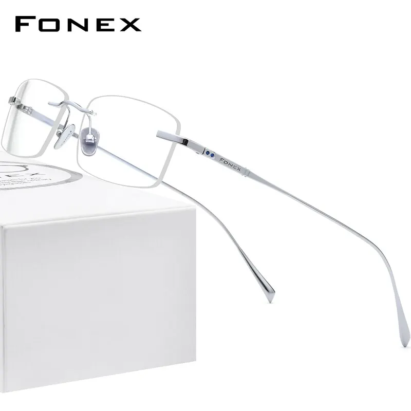 FONEX Pure Titanium Glasses Men Rimless Square Eyeglasses 2020 New Luxury Women Frame Eyewear 8562