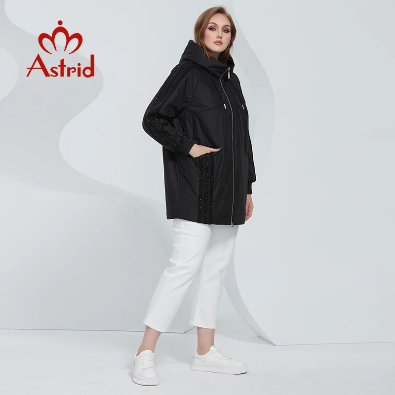 Astrid 2022 Spring Women\'s Parkas Oversize Padded Coats Hooded Fashion Wool Textile Stitching Jacket Outerwear Quilted AM-10122