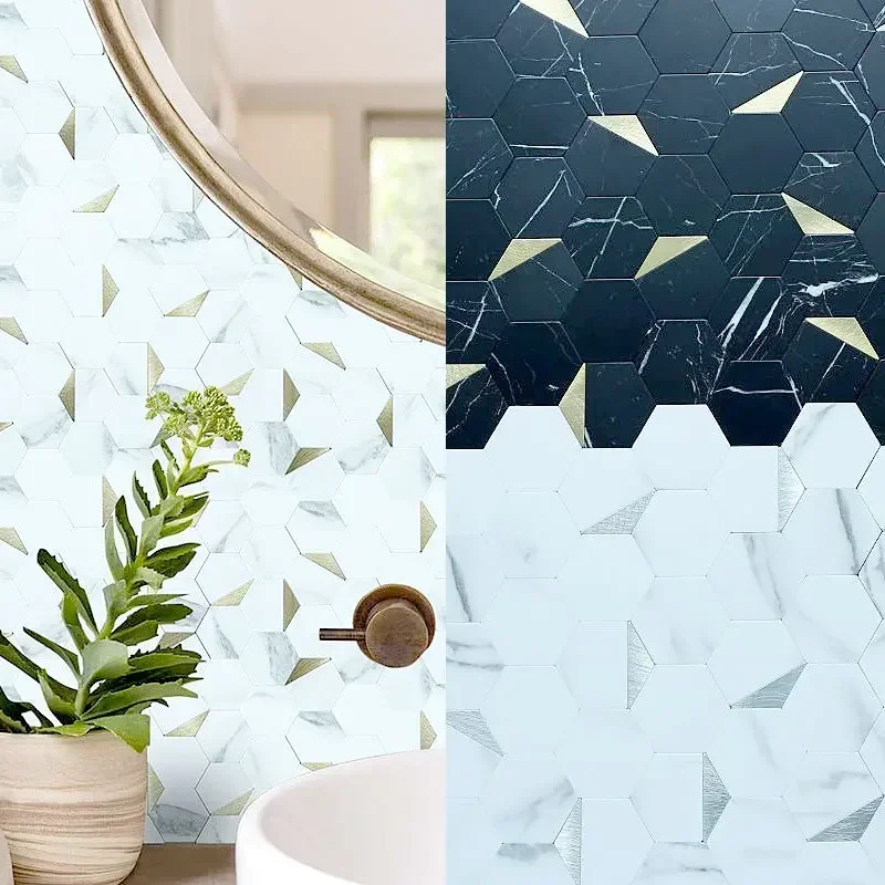 

Mosaic Wall Tile Peel And Stick Self Adhesive Waterproof Aluminum Hexagon Kitchen Bath Tile Backsplash Fireproof Kitchenwall