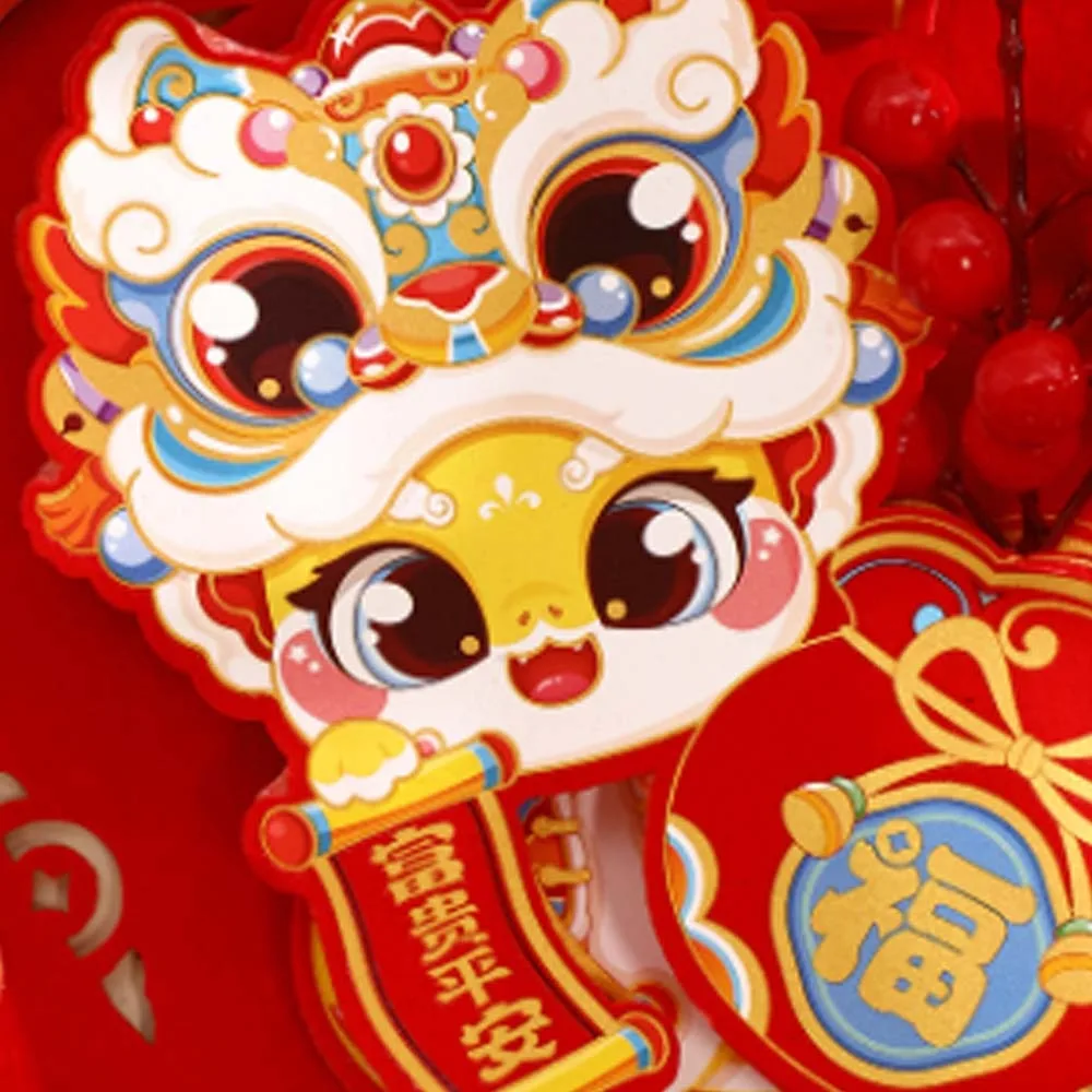 Red New Year Hanging Decoration Lion Dance Koi Fu Character Door Pendant Blessing Good Fortune God of Wealth Wall Ornament