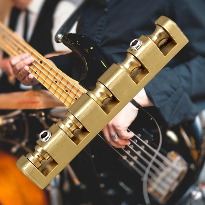 Q39E Complete Brass Bass Nut Set for Electric Guitars Adjustable Height Roller Improves Tuning Stability Hexagonal