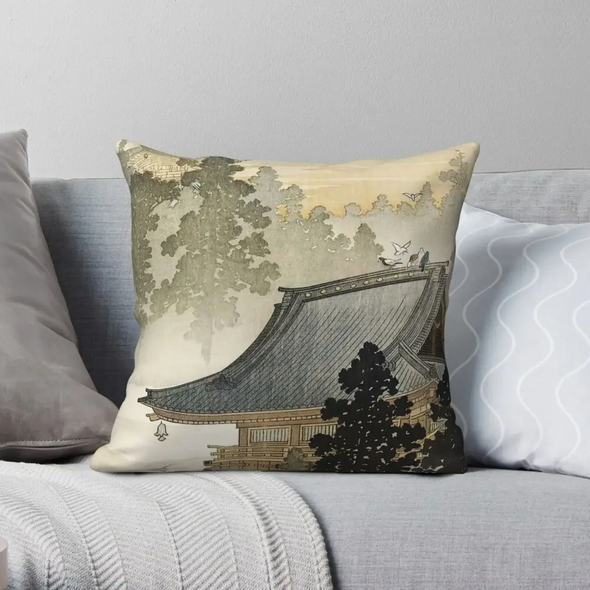 

Pagoda Japanese 1900s Square Pillowcase Polyester Linen Velvet Printed Zip Decorative Throw Pillow Case Home Cushion Case 18"