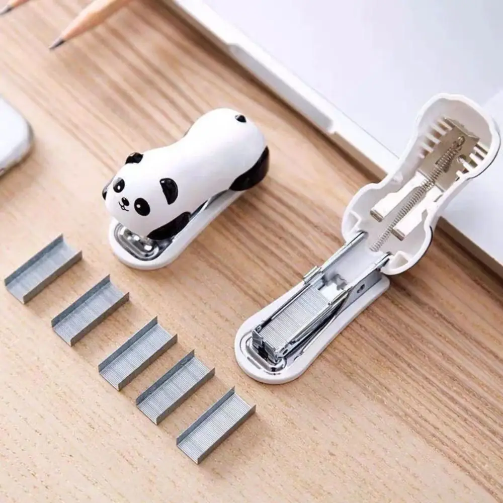 Stationery Cartoon Stapler Set Panda Shaped Cute Paper Binding Plastic Little Animals Book Binder Students