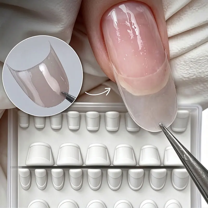 Nail Tips Piece Silicone Mold Base Film Shallow Fit UV Gel Filling Template Quick Nail Extension Prefabricated Manicure Supplies