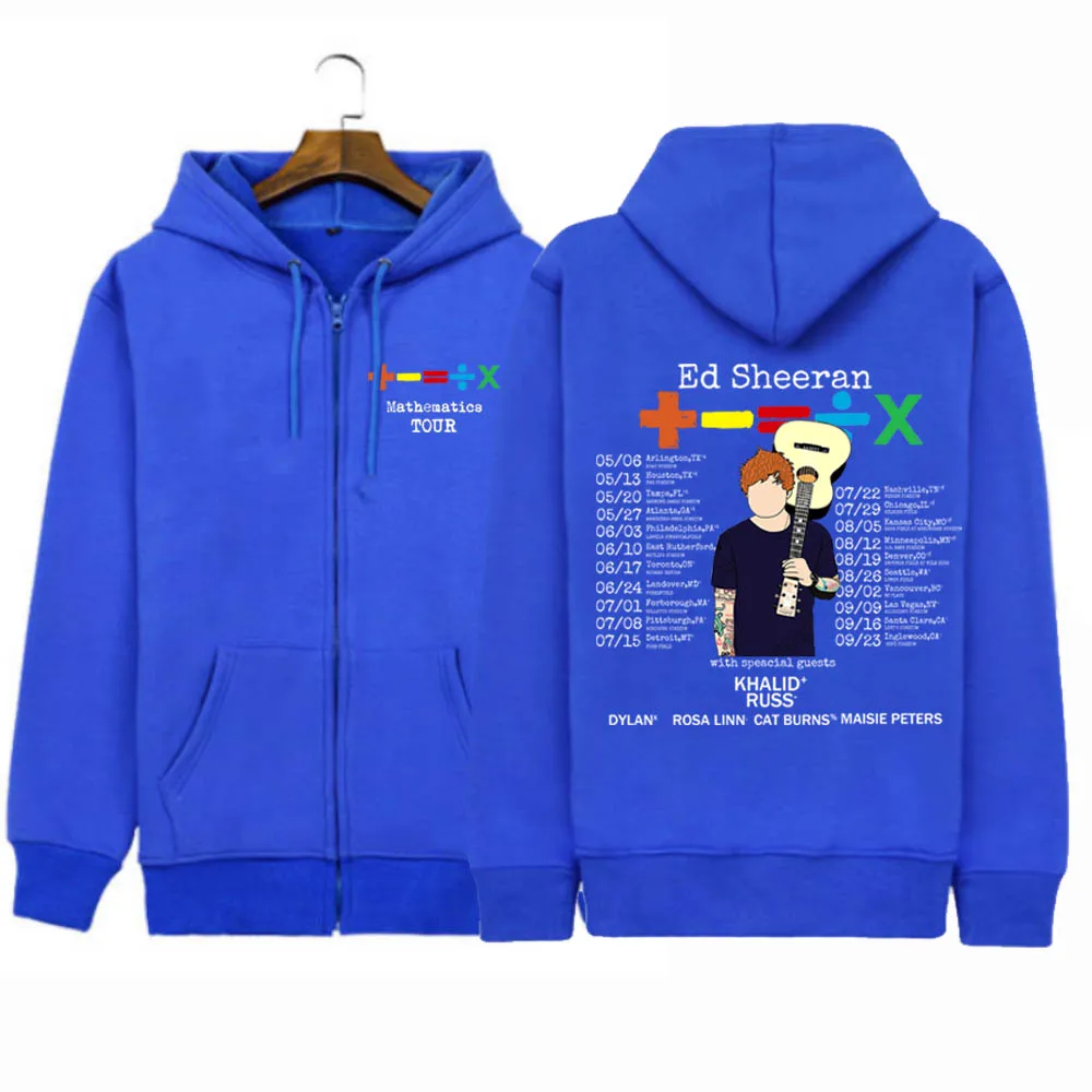 Kpop Ed Sheeran jaket ritsleting Ed Sheeran matematika Tour 2024 Zip Up Hoodie Sweatshirt lengan panjang mantel Hadiah