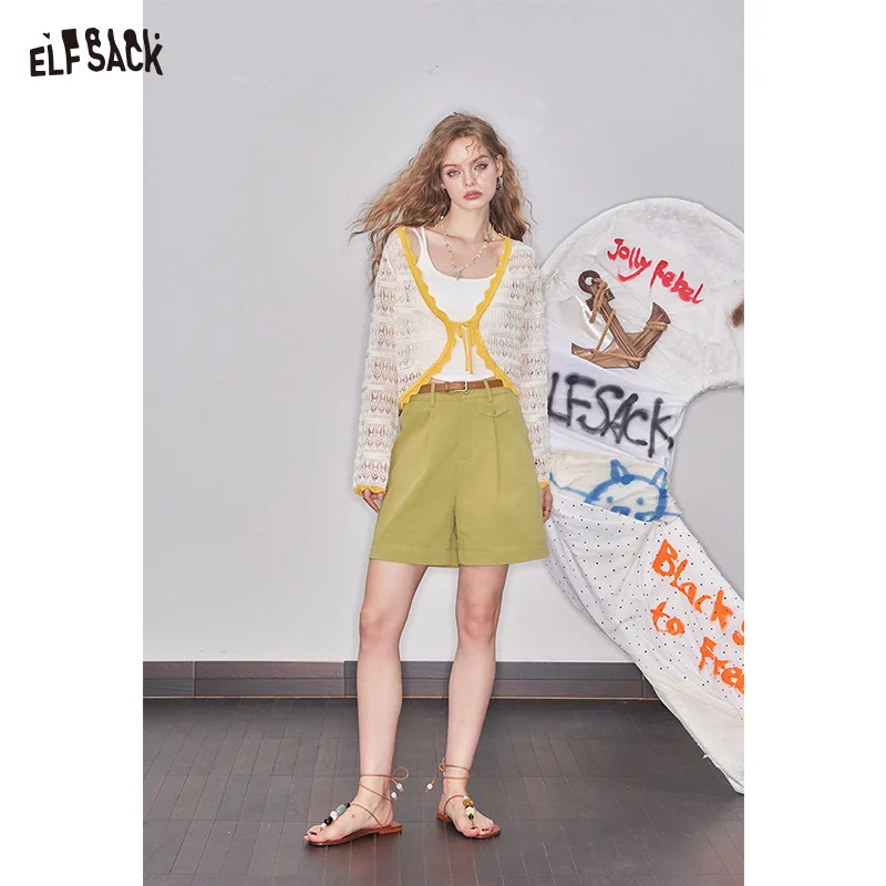 ELFSACK 2025 Summer New Arrivals Loose Wide Leg High Waist Versatile Straight Shorts For Women