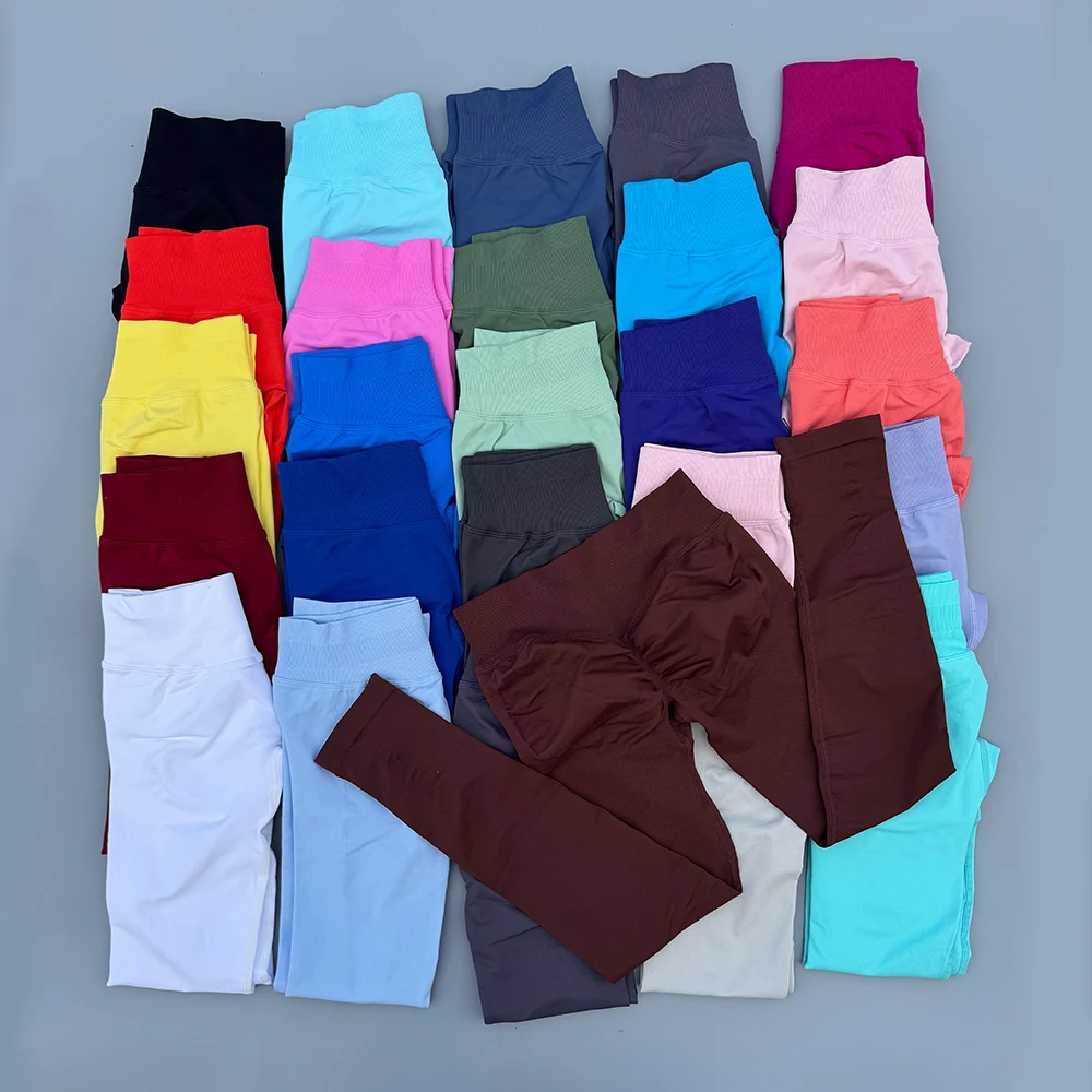 무봉제 여성용 솔리드 웨이스트 요가 팬츠 섹시 타이트 스포츠 팬츠 피트니스 삼중 웨이스트 운동 요가 힙업