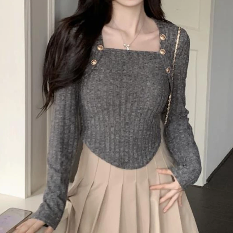 Fashion Elegant Sweater for Women Clothing Females Blusas Mujer Long Sleeves Tops Solid Button Office Lady Pullover Dropshipping