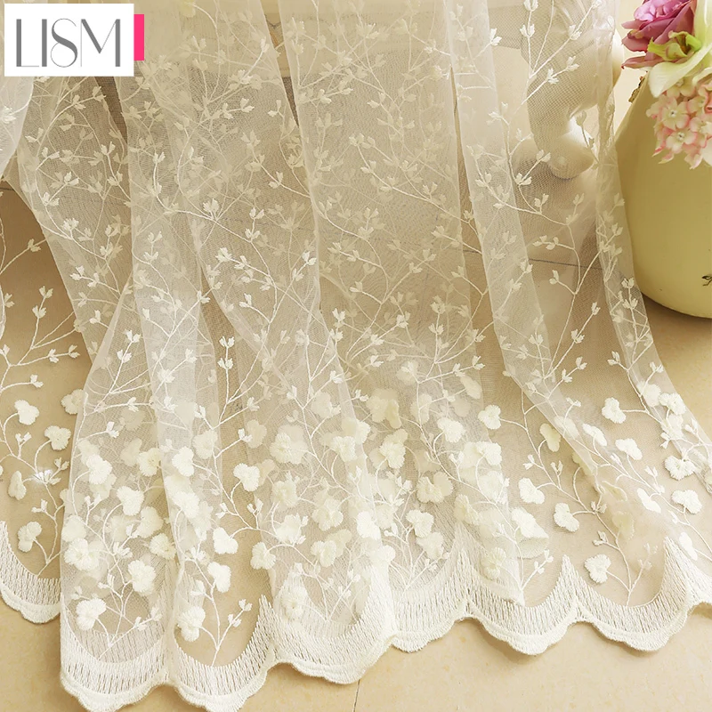 

1PC French Beige Lace Flowers Embroidery Tulle Bedroom Sheer Tulle Curtains for Living Room Kitchen Window Drapes Voile Cortinas