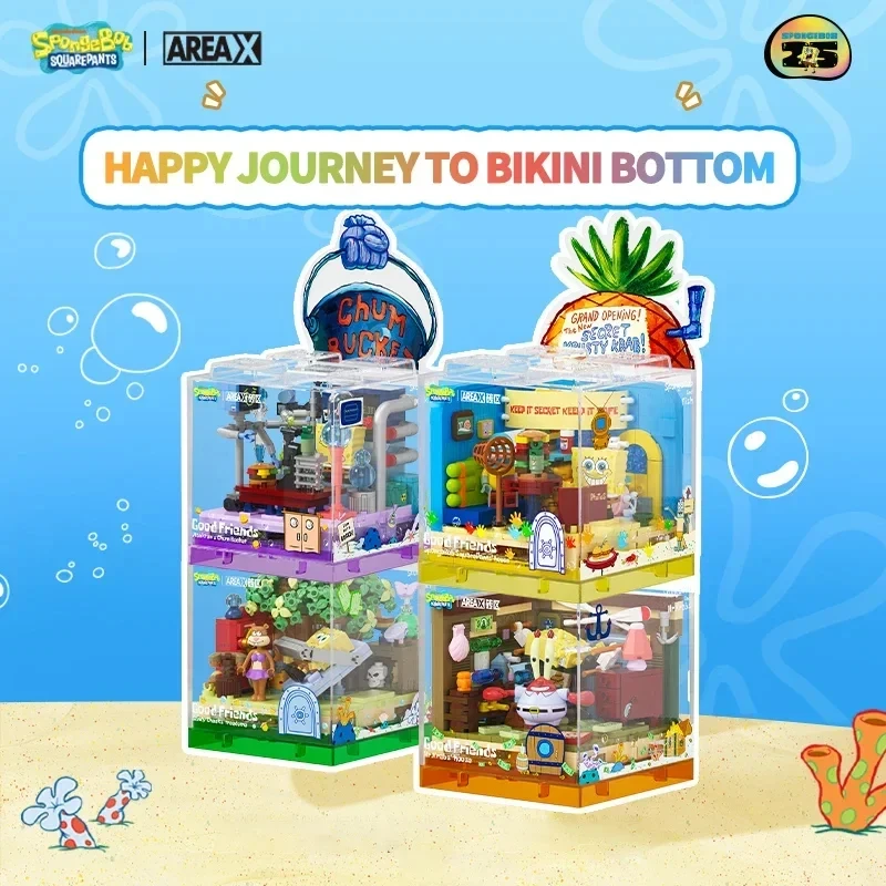 Juego de bloques de construcción de Bob Esponja, casa de ancla de restaurante de piña, casa de árbol, habitación, modelo de ladrillos, juguetes DIY para niños, regalos de vacaciones