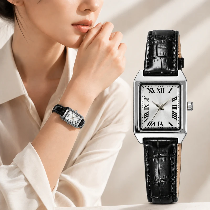 Minimalist Square Women Watch Vintage Roman Numerals Dial Leather Strap Ladies Quartz Wristwatch Fashion Dress Female Clock Gift
