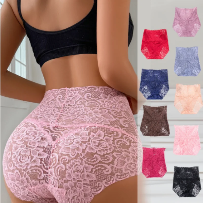 

5PCS Sexy Lace Panties Seamless Plus Size Women's Underwear Tummy Tucking And Hip Lifting Panties Erotic Hollow Breathable Brief