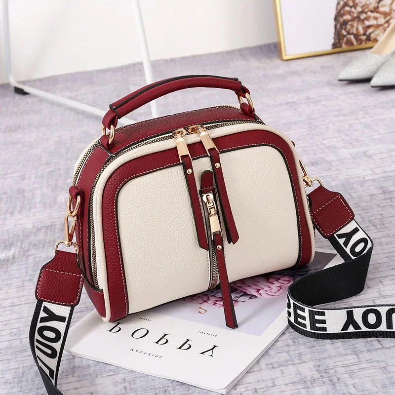 

Fashion Hit Color Shoulder Bags for Women 2024 New Female PU Leather Crossbody Messenger Bags Small Handbag Wide Strap Purse