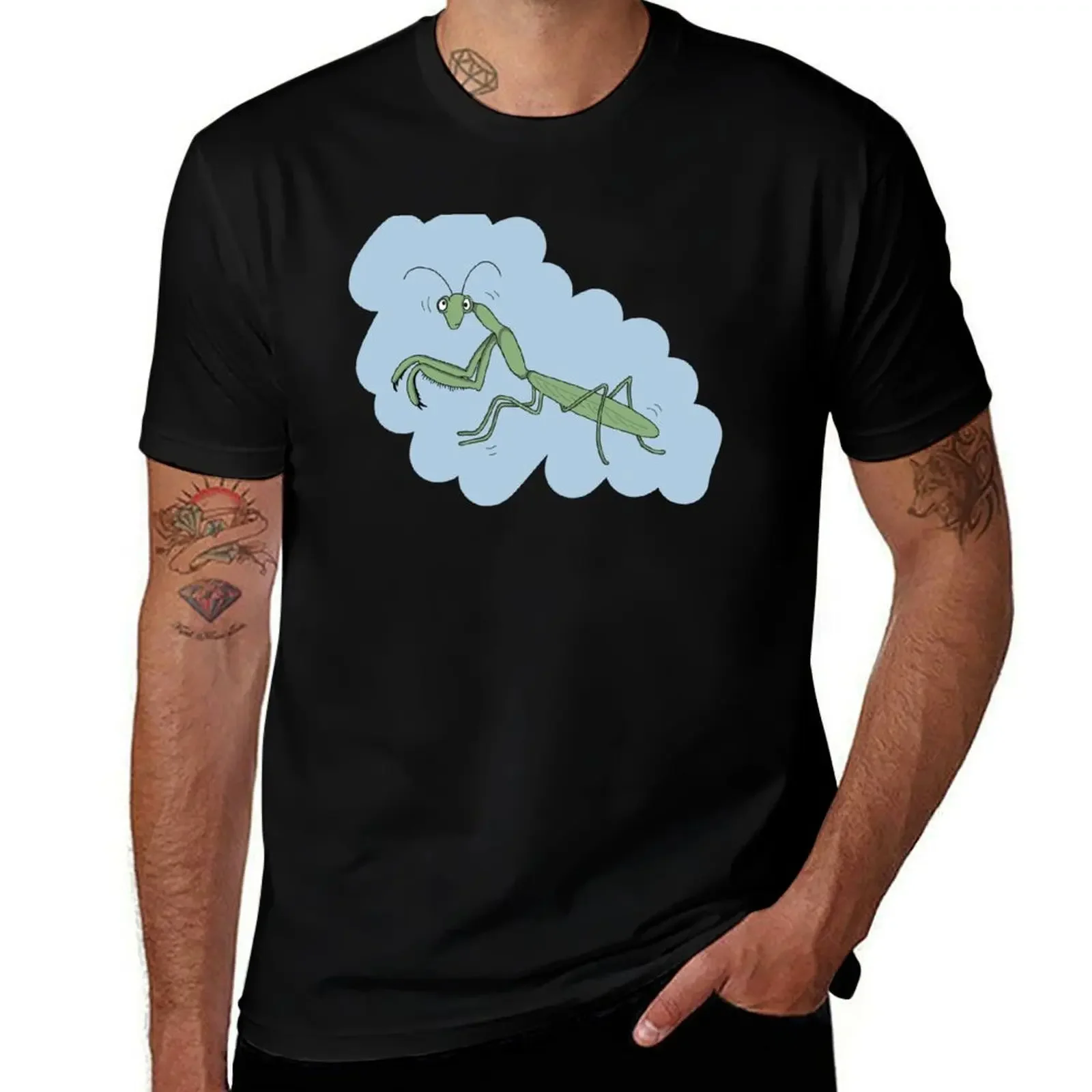 

Praying Mantis T-Shirt blue archive designer shirts vintage graphic tee t shirts for men cotton