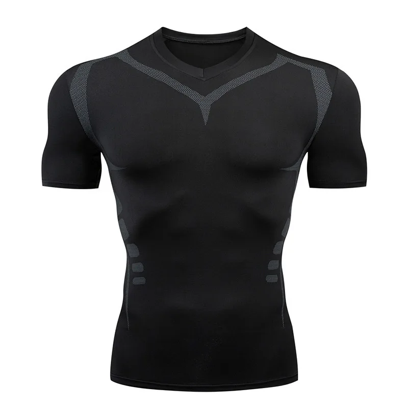 Herren Kurzarm Rash Guard Kompressions-Shirts Schnelltrocknend Fitness Radfahren Laufen T-Shirt Workout Training Unterwäsche Gym-Kleidung – Detail 5