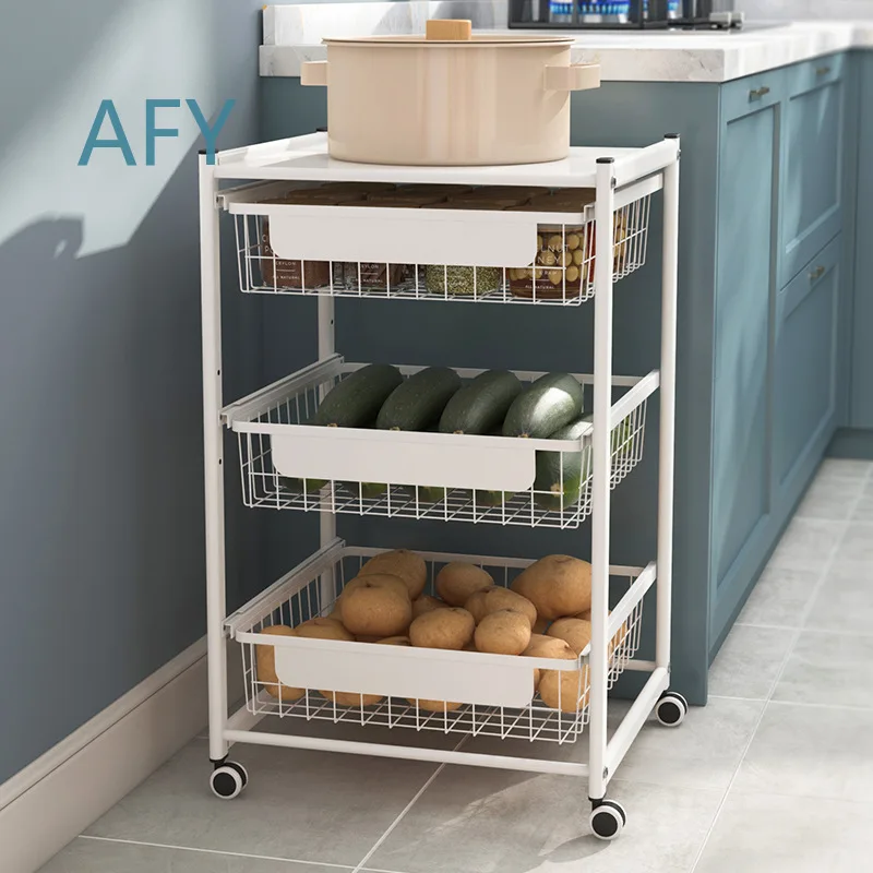 Multifunctional Rolling Kitchen Cart with Adjustable Shelves Storage Rack for Vegetables Spices and Cooking Supplies for Home