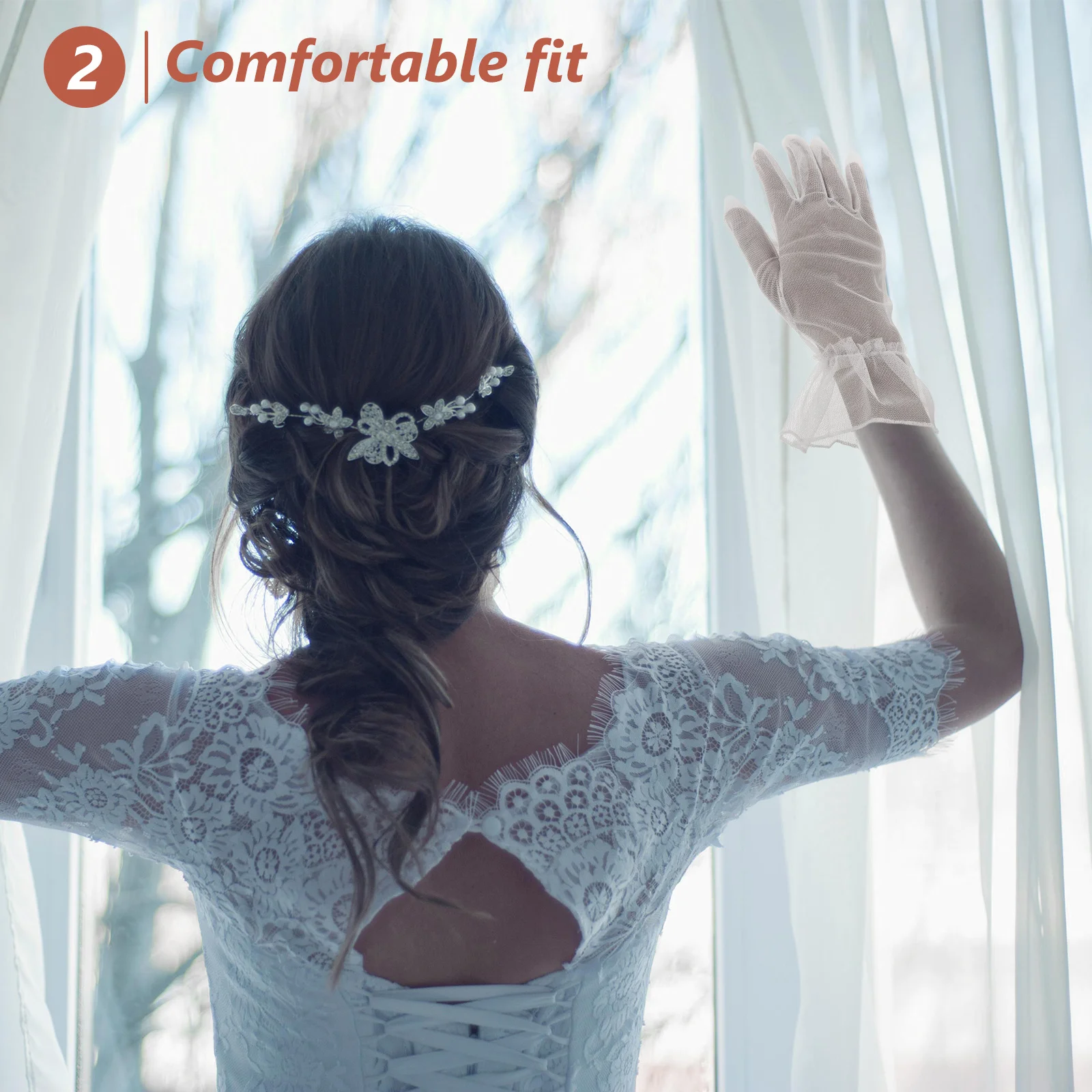 1 par de acessórios de casamento luvas de gaze de noiva elegantes luvas de malha branca para festa de noiva cerimônia formal acessórios de casamento