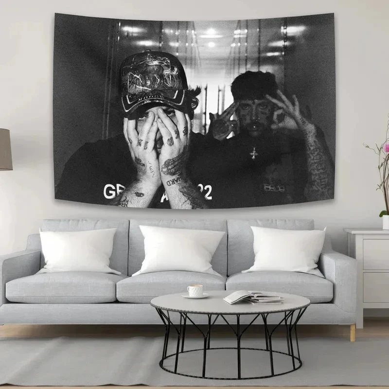 VIKAMA $uicideboy$ Tapestry Black and White Grunge Style Tattooed Rappers Wall Hanging Background Cloth for Home Decoration