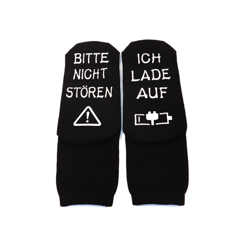 German Letter Nonslip Soles Novelty Cotton Socks Middle Calf Length for Unisex