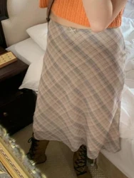 Retro Plaid Skirt Women's Summer 2024 Fashion Age-Defying A-Line Skirt Unique Design Sense Body-Skimming Skirt