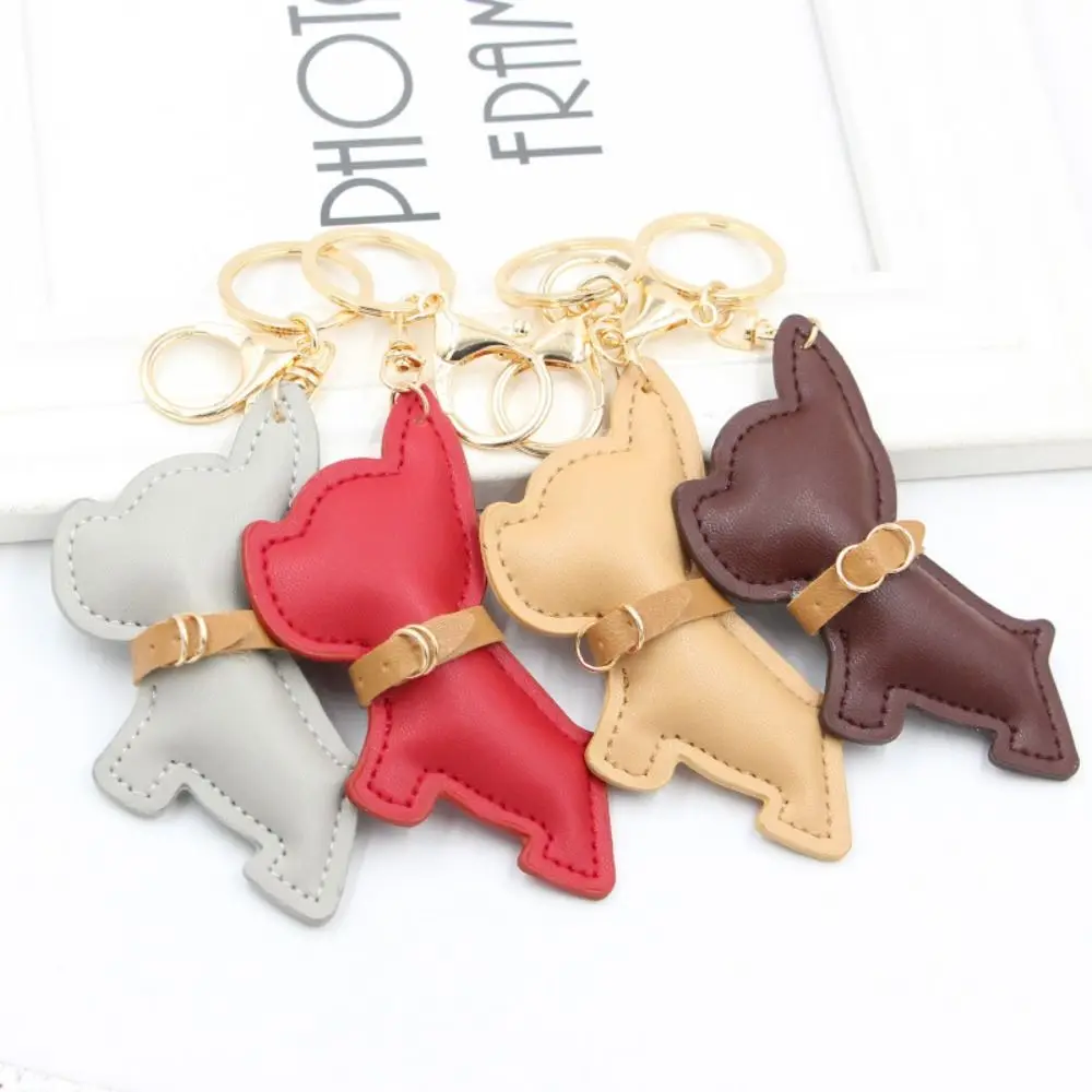 Bag Accessories Diy Super Fierce Bulldog Keychain Fashion Kawaii Dog Car Keychain PU Leather Bag Pendant