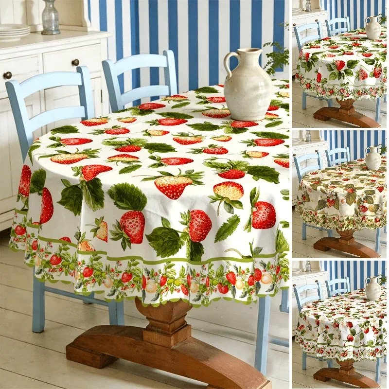 Vespri Oval Strawberry Tablecloth, Spring/Summer Strawberry Print Tablecloth, Summer Kitchen Decor Cover, yzb