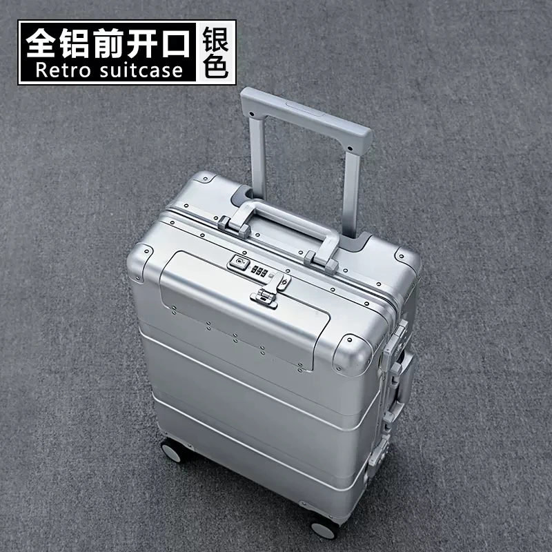 Front Opening 100% Aluminum Material Technology And Fashion High Quality trolley wheel Luggage Spinner brand Travel Suitcase