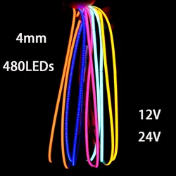 차량용 COB LED 스트립 조명, 멀티 컬러 480LED/m, FOB 홈 장식, 선형 조명, 레드, 블루, 유연한 리본, 4mm, 12V, 24V