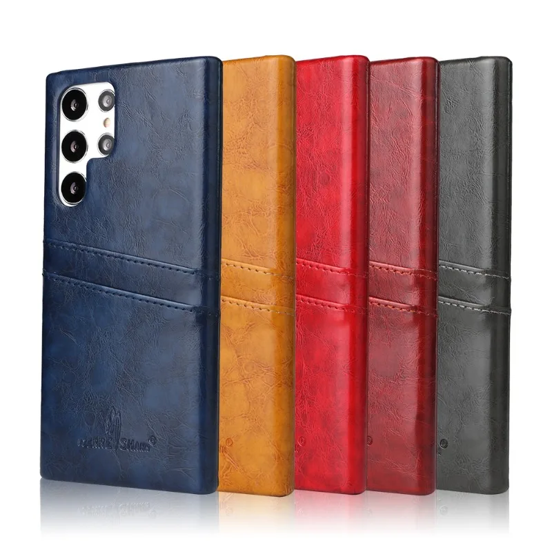 Luxury Oil Wax Texture Card Card Slots Leather Phone Case For Samsung Galaxy S21 S22 S23 S24 S25 Ultra Plus Shockproof PU Cover