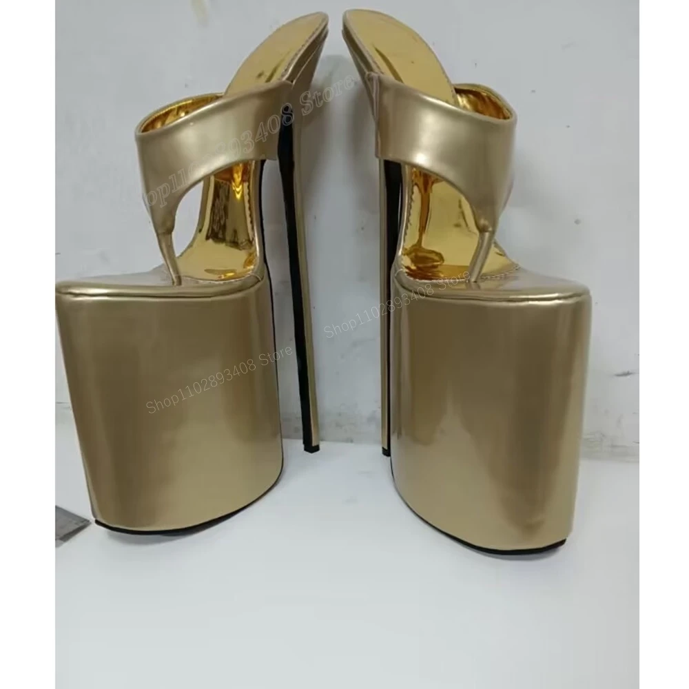 Gold Super Waterproof Flip Flop Slippers 30cm Stiletto High Heel Slip-on Women Shoes 2024 New Fashion Sexy Zapatos Para Mujere