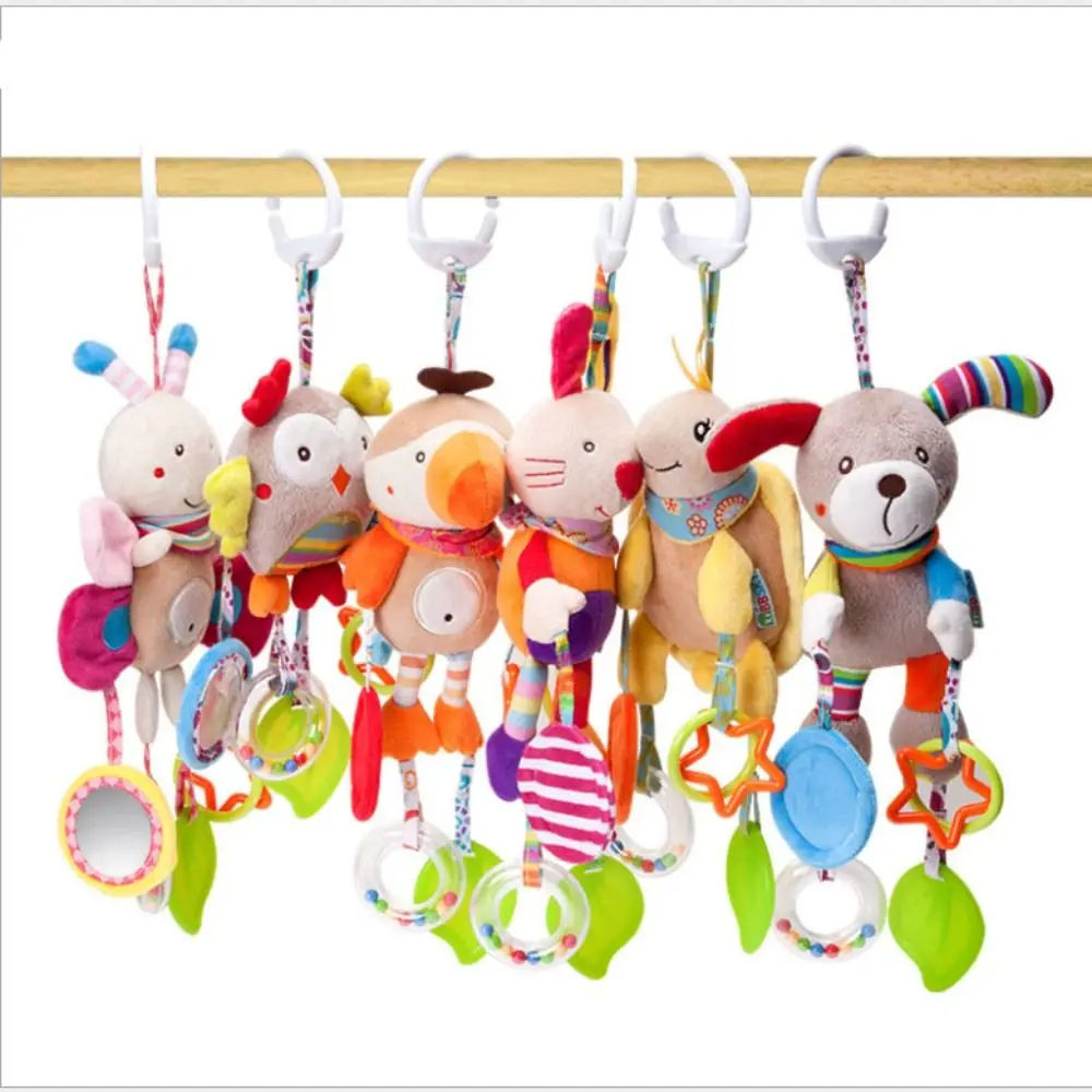 Schattig ontwerp babyrammelaar speelgoed bel speelgoed grijpvermogen training kinderwagen hangend speelgoed knuffeldier pluche materiaal