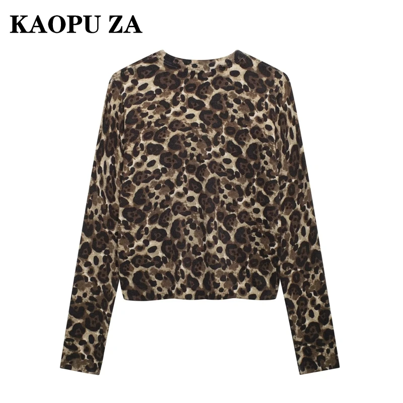 KAOPU ZA Woman's 2024 Autumn Fashion Long Sleeve LEOPARD Print Sweater Top Women Clothing Casual O-Collar Jumper Long Sleeve Top