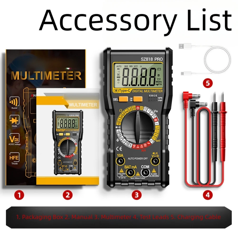 Multimetr cyfrowy ANENG SZ818 z funkcją pomiaru napięcia AC/DC i bezdotykowym wykrywaniem napięcia NCV do prac elektrycznych