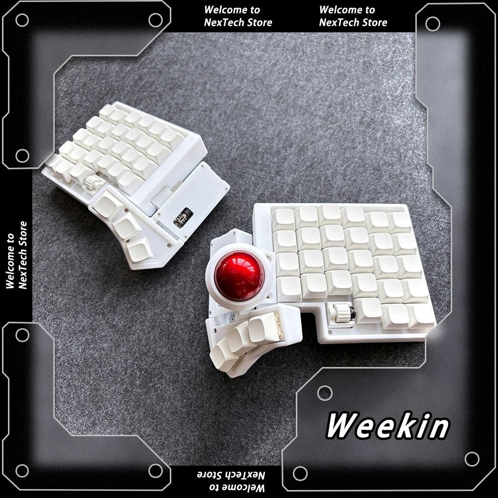 Weekin CCK-BALL Zmk Mechanical Keyboard Kits Crosses Dual Knobs Adjustable Split Keyboard Wireless Belt roller Trackball Custom
