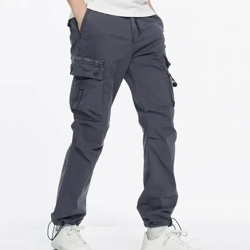 LIBIELIY High Quality Cargo Pants Men Solid Color Multi Pockets Casual Pants Mens Fashion Slim Fit Full Length Trousers Jogger S