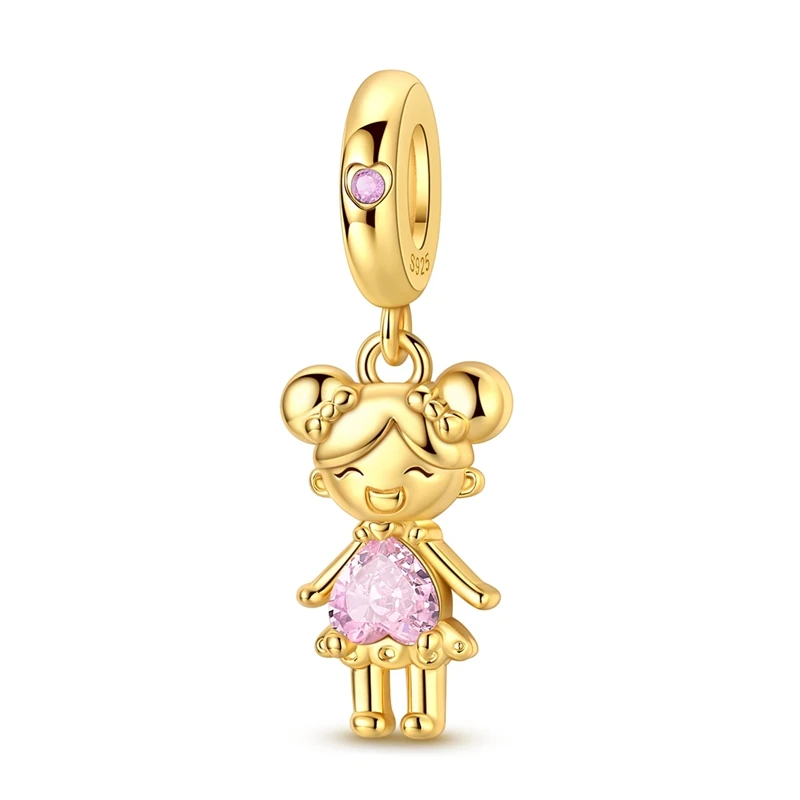 2026 New 925 Sterling Silver Golden Girl Charms Pendant Fit 3mm Original Bracelet DIY Women Exquisite Birthday Jewelry Gifts