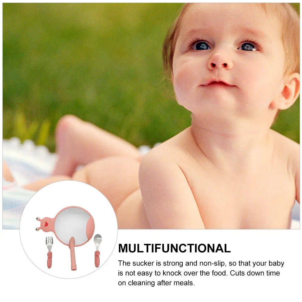 

1Set Baby Silicone Snail Cartoon Plate Toddler Suction Silicone Eating Training Dinnerware Detachable Straw Boil Safe