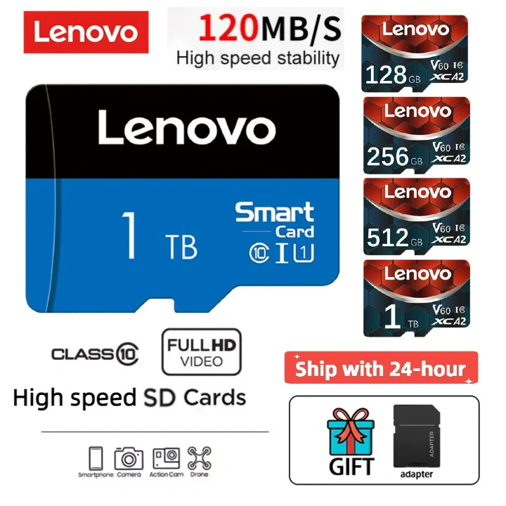 Lenovo 2TB Micro TF SD Memory Card 256G Micro Card 130MB/s Full HD&4K UHD UHS-I SD Card U3 A2 V30 Expanded Storage For Android