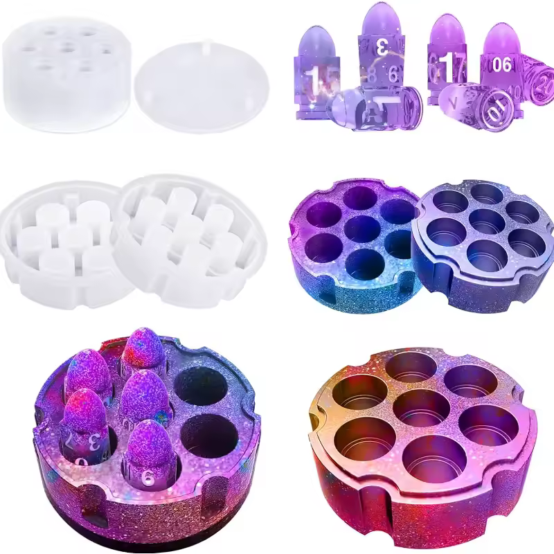 Moldes de resina para dados DND de silicona, moldes de resina epoxi para dados, cavidades y caja con tapa, molde de resina para fabricación de dados DIY
