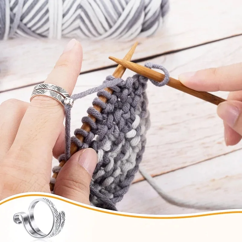 Knitting Loop Adjustable Open Ring Webbing Jewelry Crochet Wool Knitting Finger Wear Thimble Yarn Guide Tools Sewing Accessory