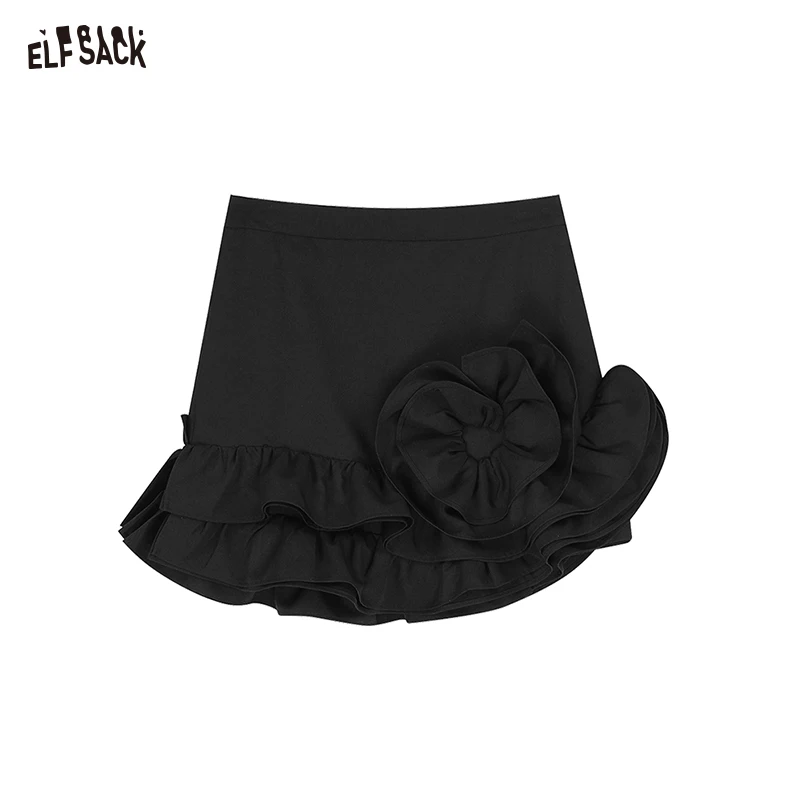 Imagem -06 - Saia Preta de Babado Bodycon Elfsack para Mulheres Doce Cintura Alta Francês Primavera 2023