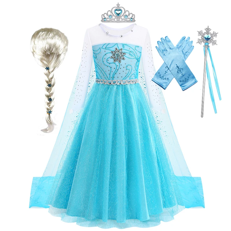 Mädchen Blaues Eis-Glitzer-Prinzessinnenkleid mit Pailletten und Netzstoff für Halloween, Geburtstag, Karneval, Kinder-Cosplay-Party-Outfit – Detail 2