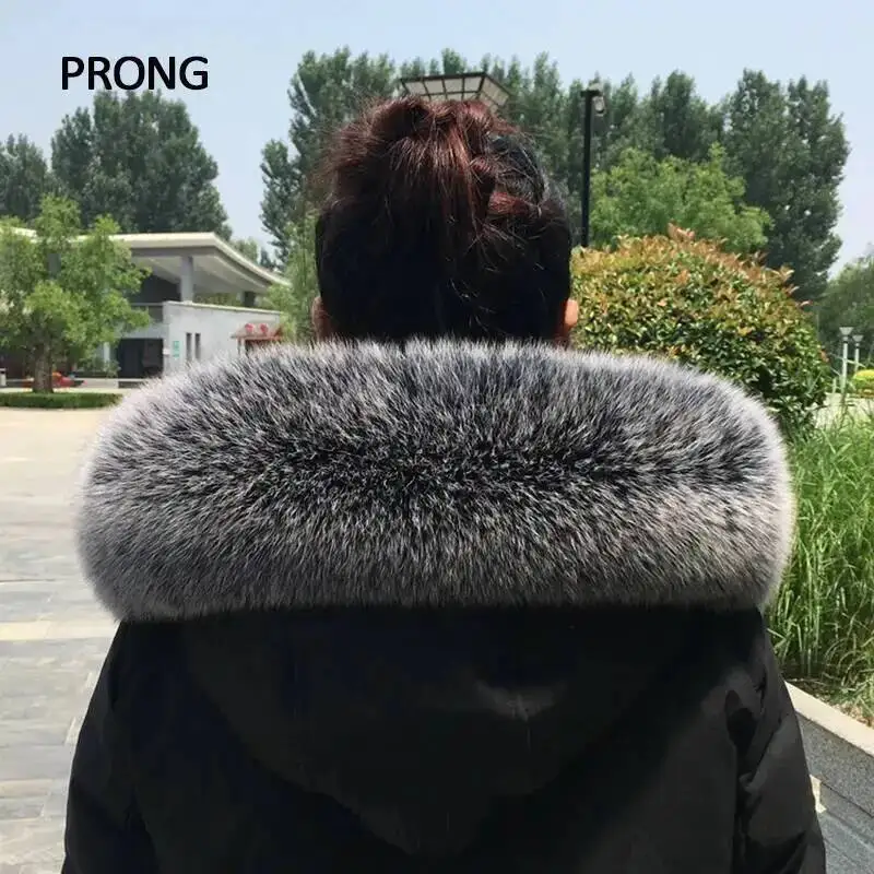 Cuello de piel de zorro para mujer, chaqueta de plumón, capucha decorativa, Cuello de piel 100% Real, sombreros a rayas, bufanda de piel cálida y