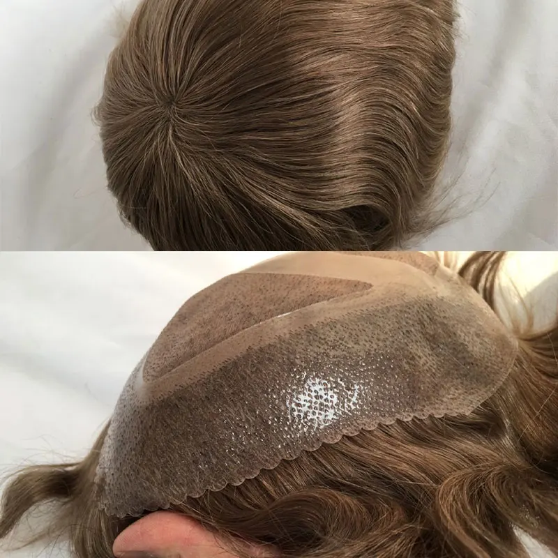 Parrucchino per capelli umani da uomo pelle sottile e Top in pizzo Mono sistema di sostituzione parrucche marrone scuro Tsingtaowigs sistema per capelli parrucche