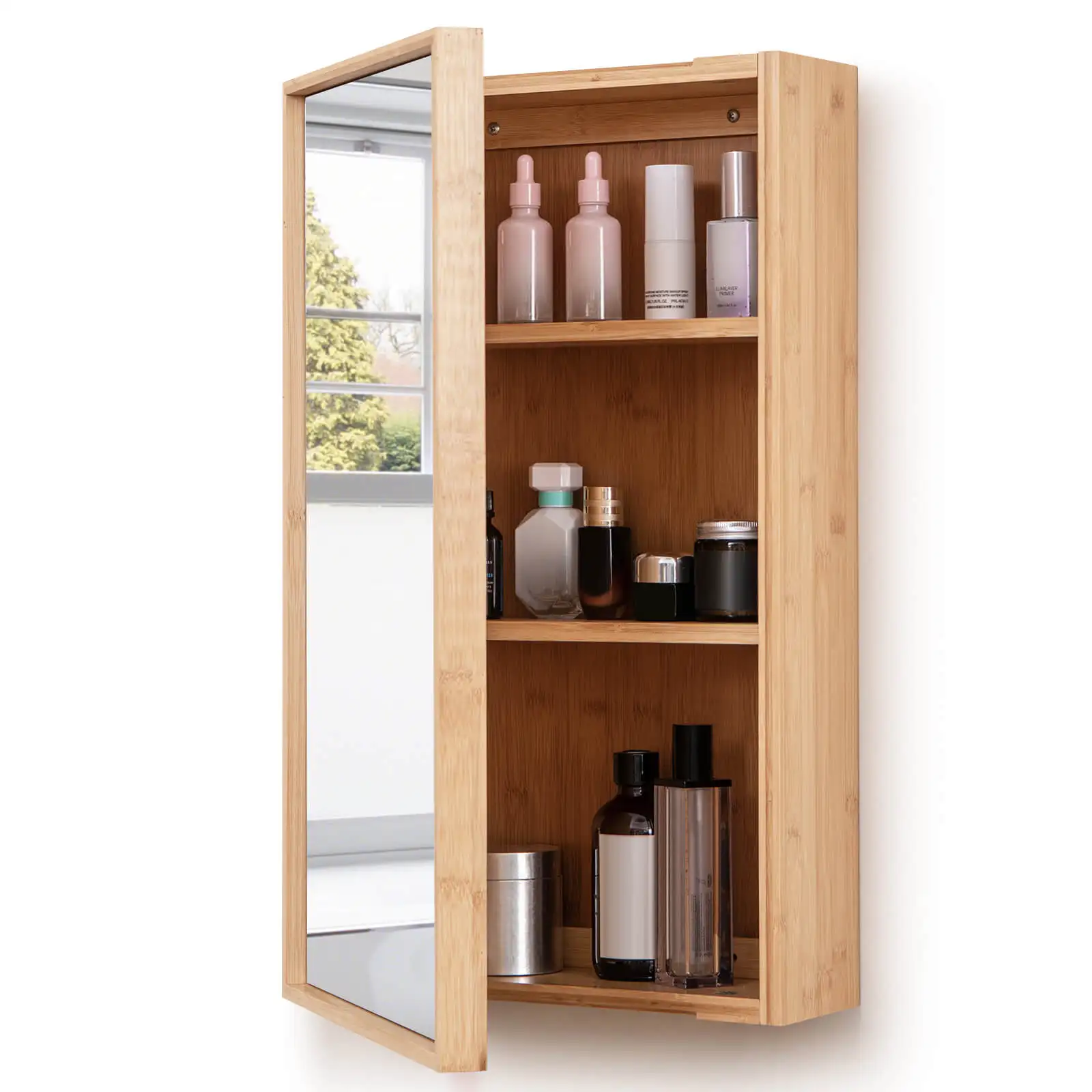 

Bathroom Medicine Cabinet w/ Mirror 2 Adjustable Cabinet Shelves Natural