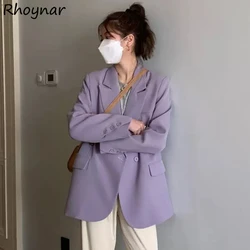 Purple Blazers Women High Street Fashion Clothing Harajuku Vintage Temper Baggy Double Breasted Korean Style Elegant All-match