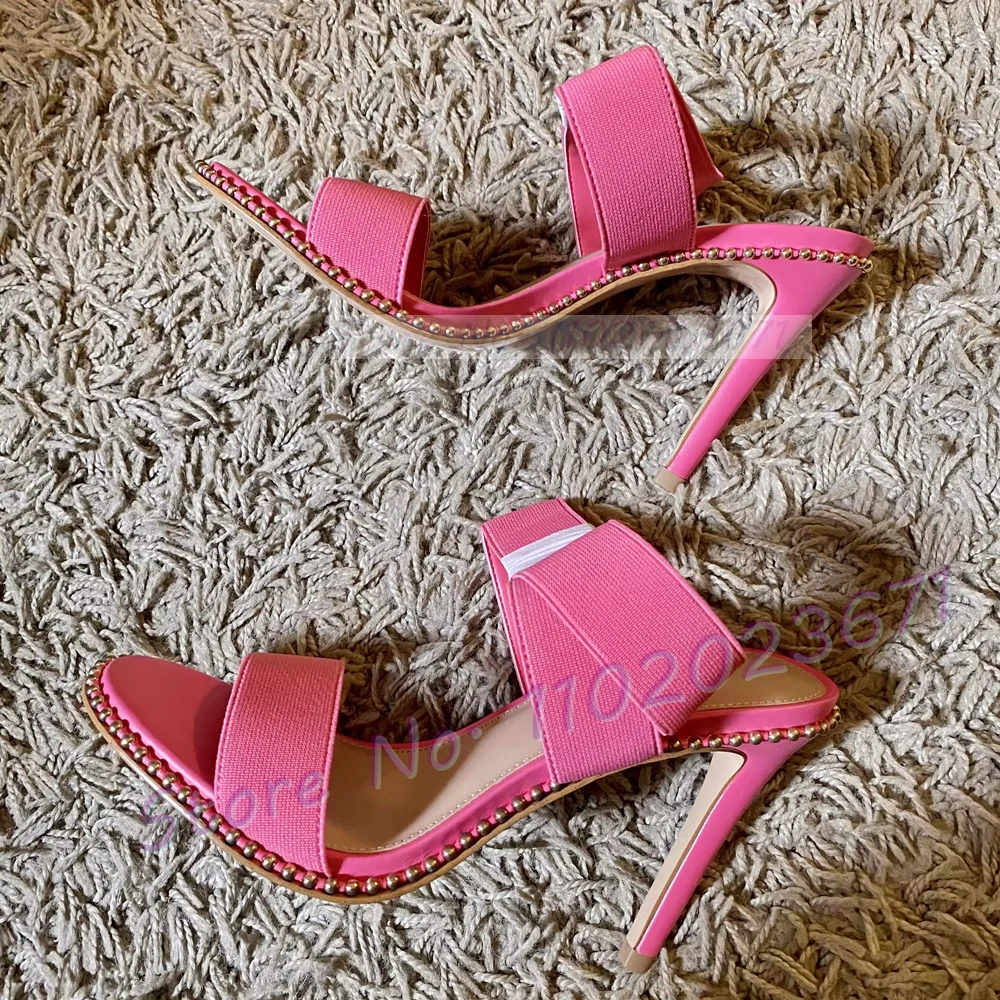 Studded Trim Back Strap Sandals With High Heels Women Pink Wide Cross Strap Shoes Women Sexy Summer Open Toe Party Casual Sandal