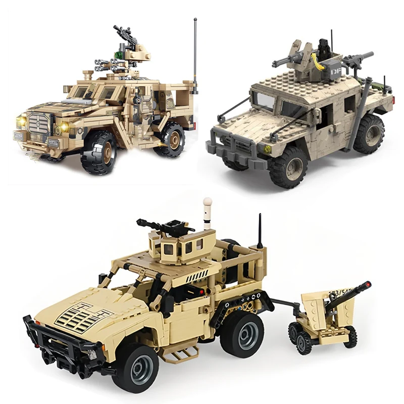 MOC Military Hummer Building Block Lightning Protection Armored Vehicle Anti Ambush Tank Model Education Bricks Toys For Kids